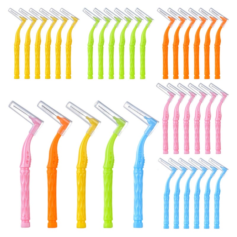Interdental Brushes,30Pcs Dental Brushes,5 Sizes Teeth Brushes Interdental with Non-Slip Handle Angled Head Tooth Picks,Dental Brushes for Braces Oral Cleaning,L Shape Tooth Floss Brush(Multicolor)